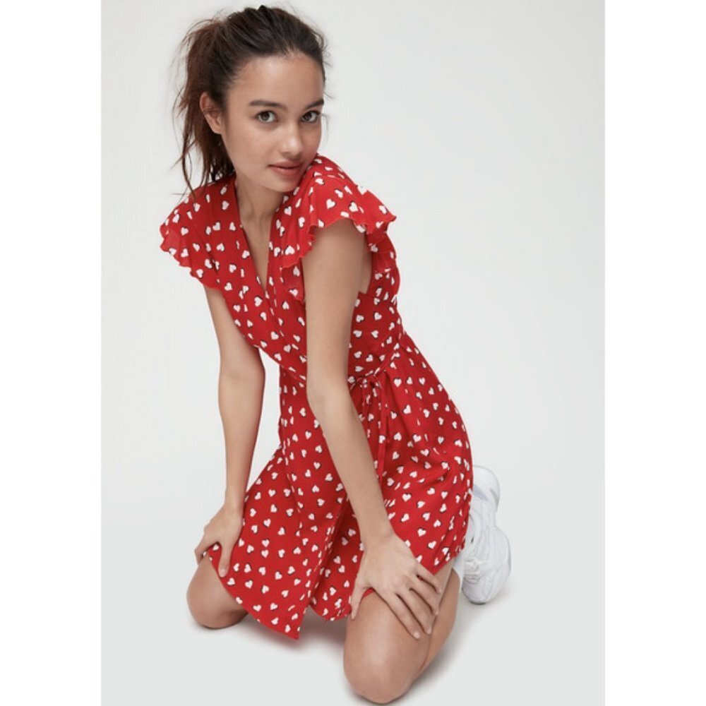 Aritzia Red Mini Dress with White Heart Pattern